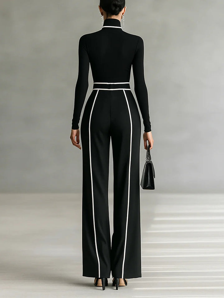 Linda | High-Neck Top & Wide-Leg Pants Set with Belt