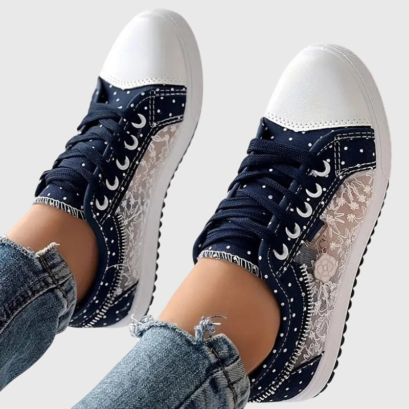 Women's Orthopedic Lace-Up Floral Mesh Detail Shoes