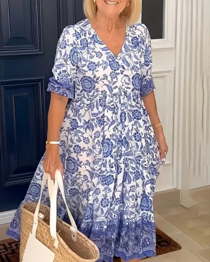 Aria | Elegant Floral Dress with V-Neck