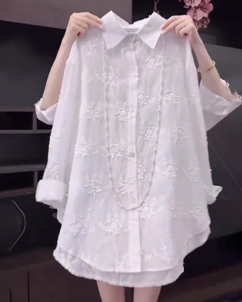 Anneliese | Floral Solid Color Shirt with Dropped Shoulders