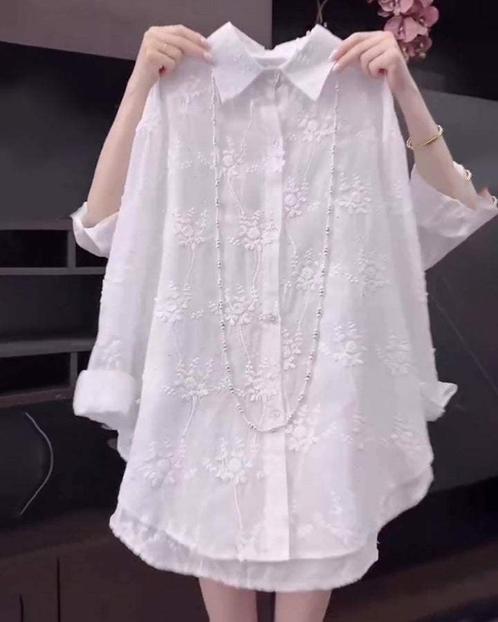 Anneliese | Floral Solid Color Shirt with Dropped Shoulders