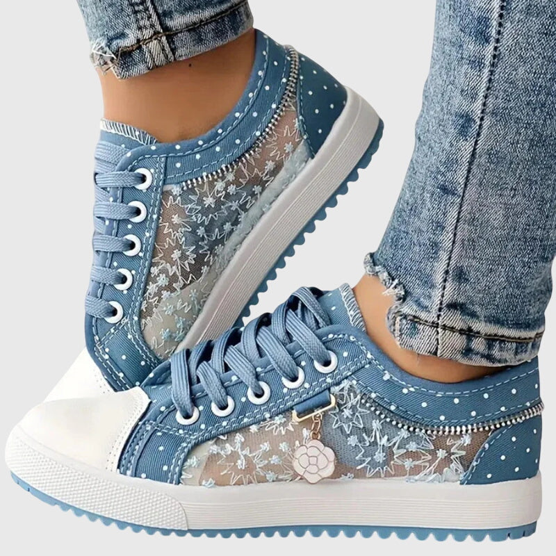Women's Orthopedic Lace-Up Floral Mesh Detail Shoes