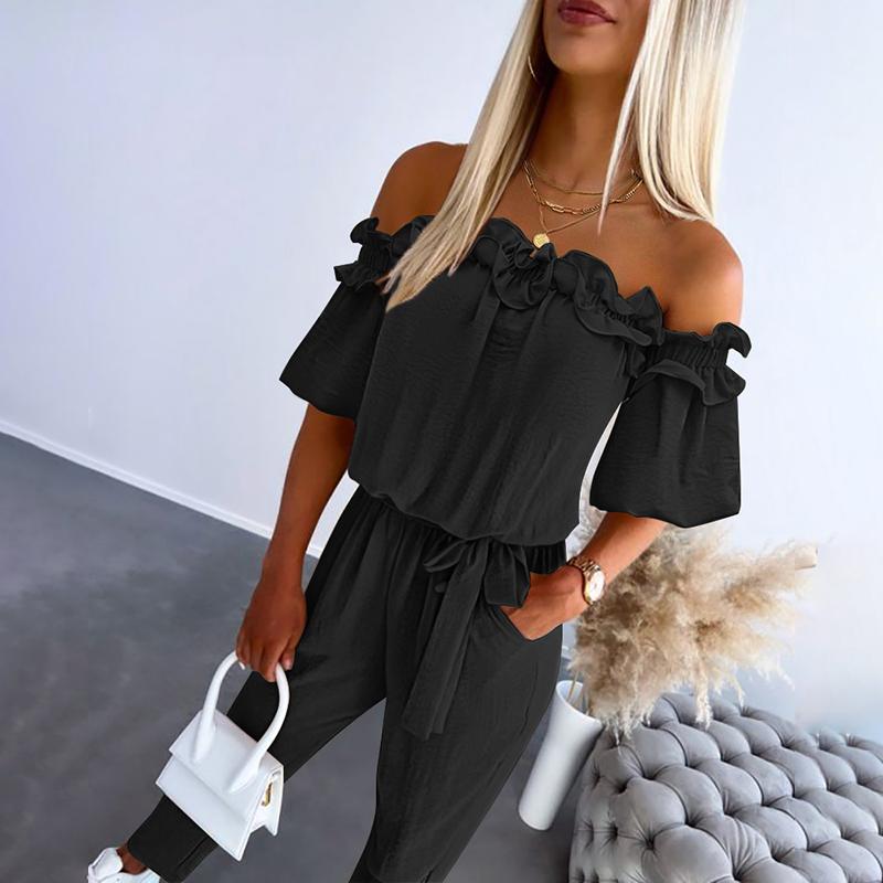 Claire | Chic Off Shoulder Frill Tie-Waist Jumpsuit