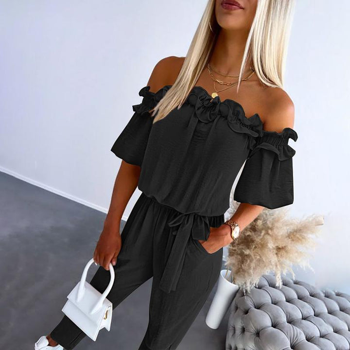 Claire | Chic Off Shoulder Frill Tie-Waist Jumpsuit