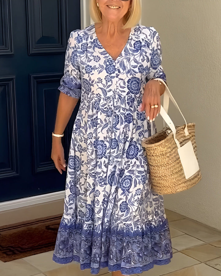 Aria | Elegant Floral Dress with V-Neck