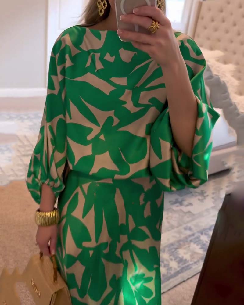 Ashley | Two-Piece Printed Set with Lantern Sleeves