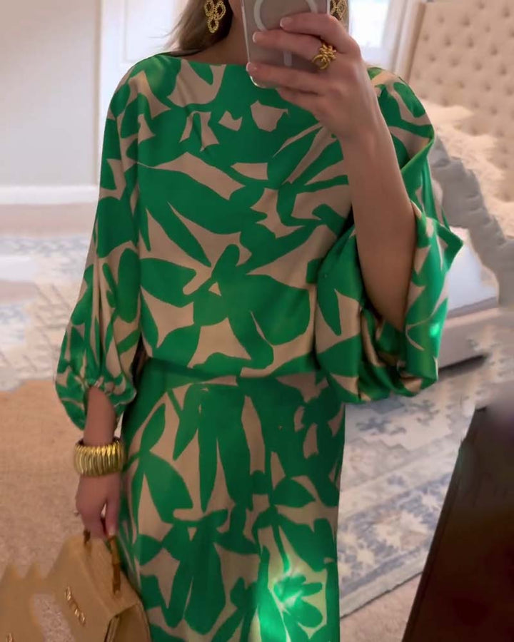 Ashley | Two-Piece Printed Set with Lantern Sleeves
