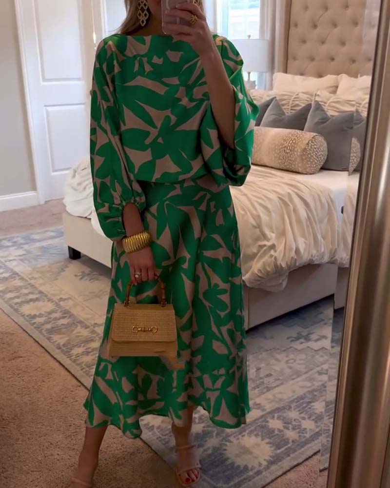 Ashley | Two-Piece Printed Set with Lantern Sleeves