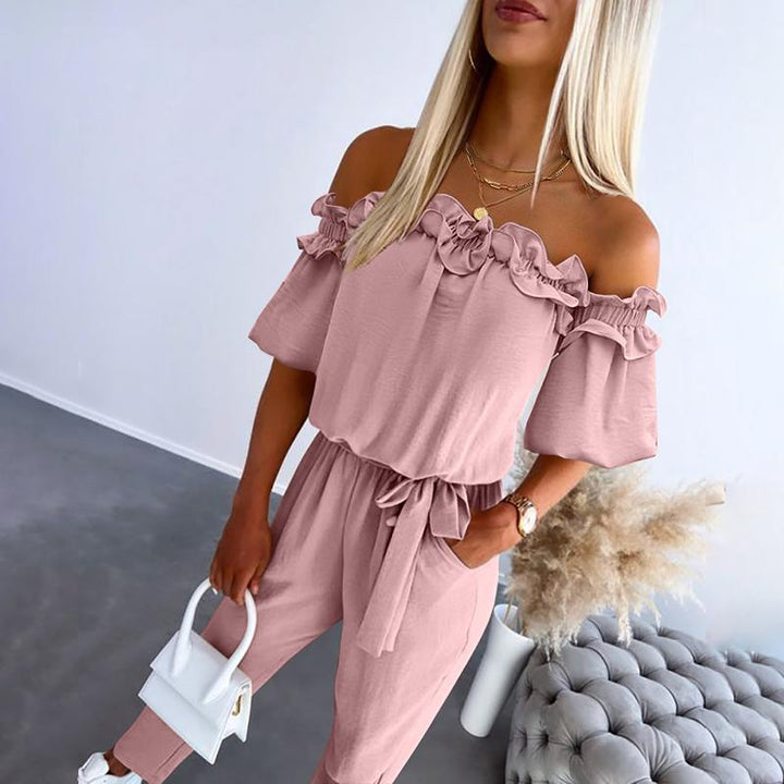 Claire | Chic Off Shoulder Frill Tie-Waist Jumpsuit