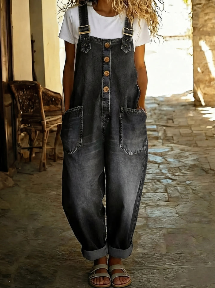 Veronica | Casual denim jumpsuit with adjustable buckle.