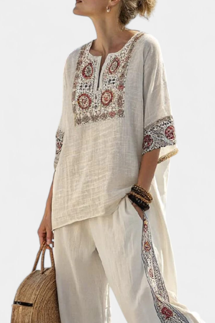 Veronica – Essential Embroidered Blouse and Wide Pants