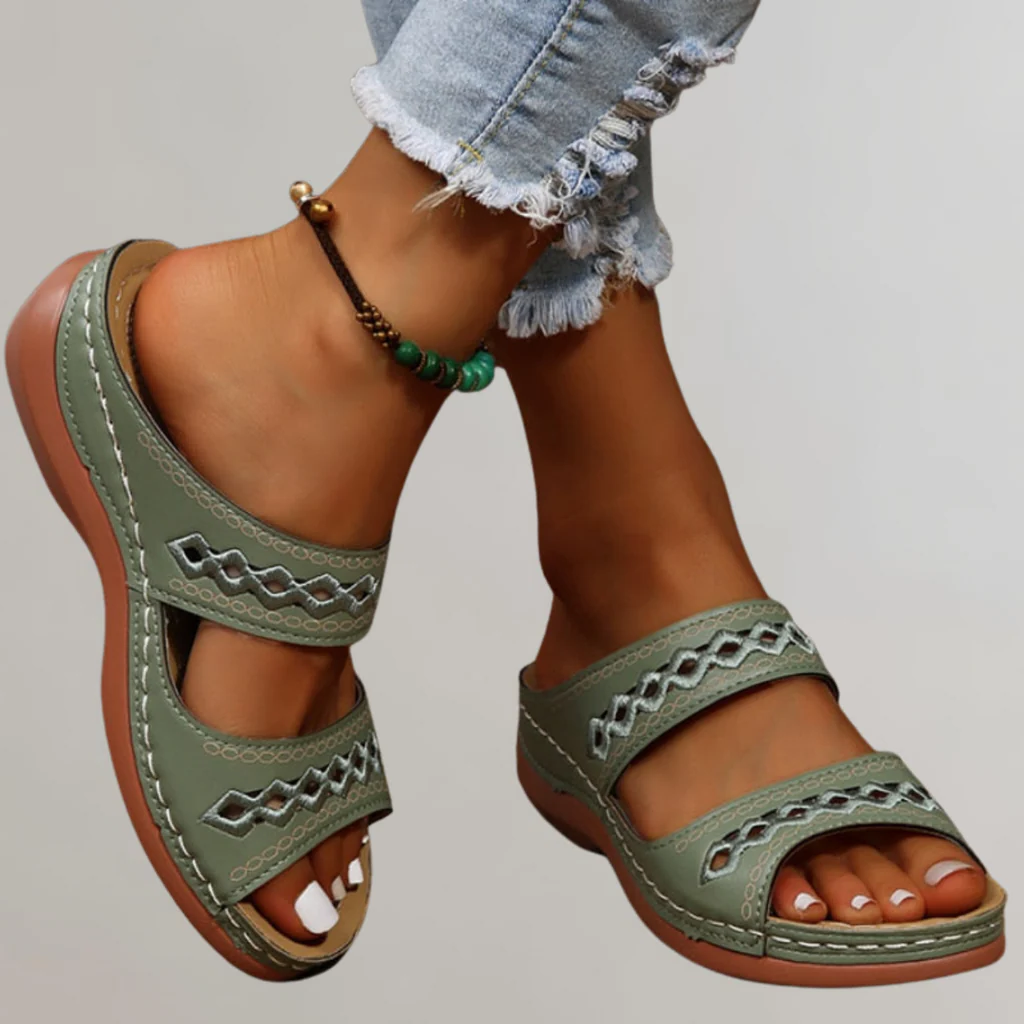 Women's Orthopedic Double Strap Woven Trim Sandals