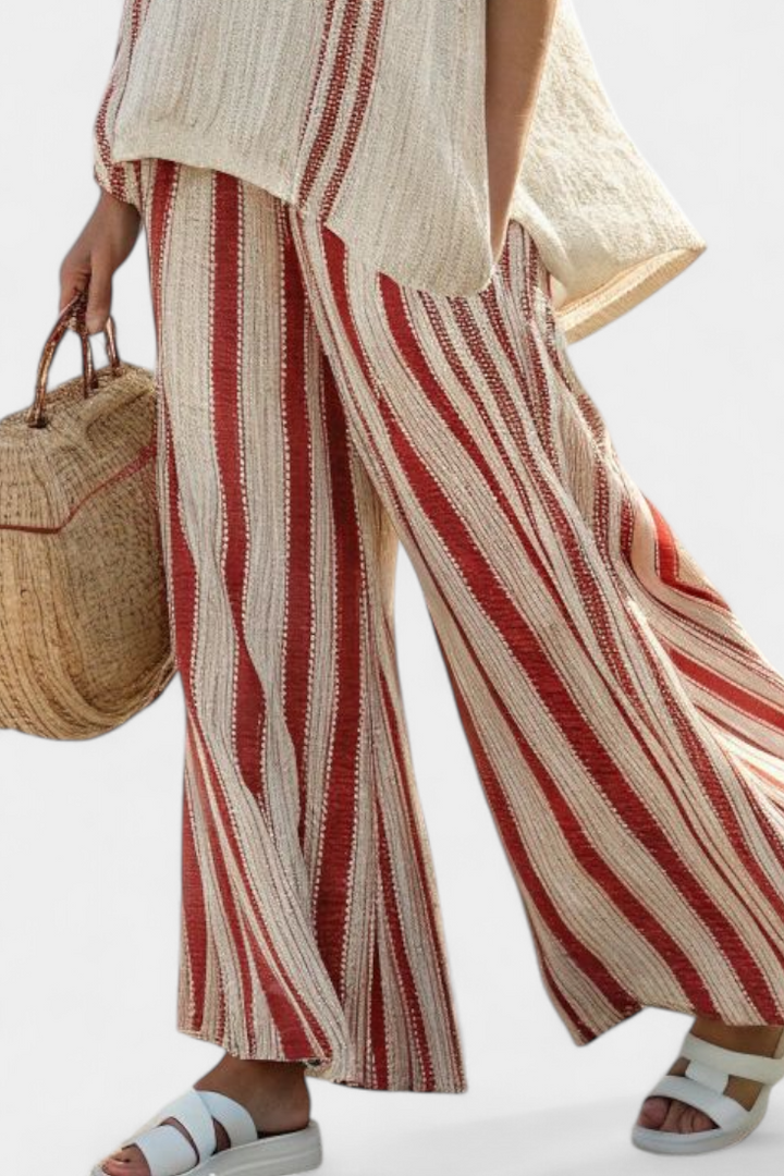 Veronica – structured red striped top and linen pants