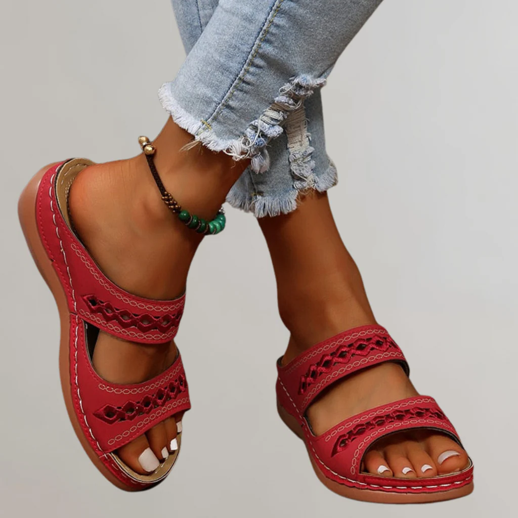 Women's Orthopedic Double Strap Woven Trim Sandals