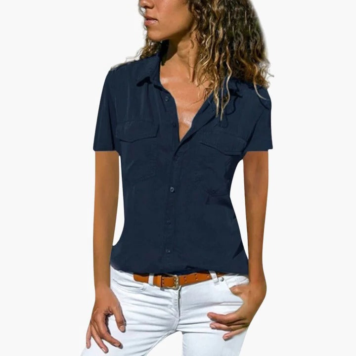 Scout | Women's Short Sleeve Button-Down Shirt Collar Blouse Top