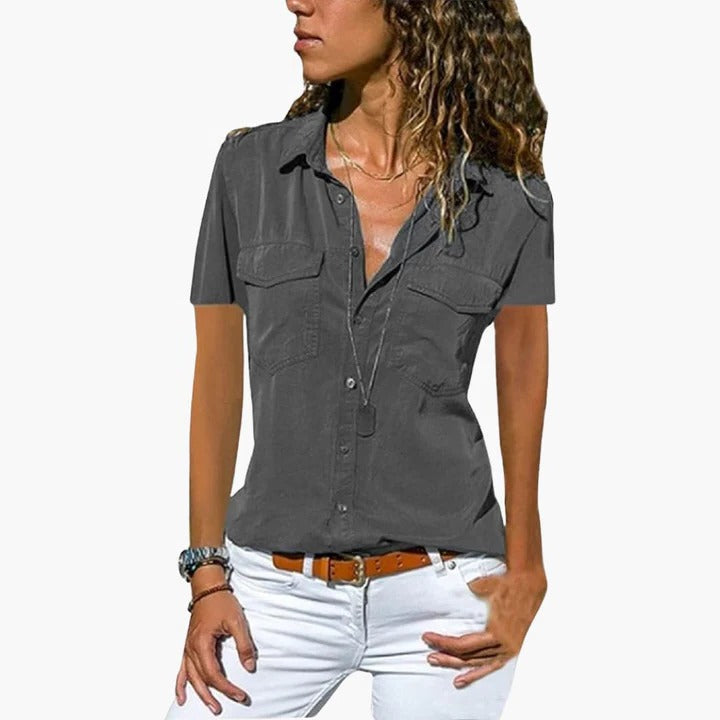 Scout | Women's Short Sleeve Button-Down Shirt Collar Blouse Top