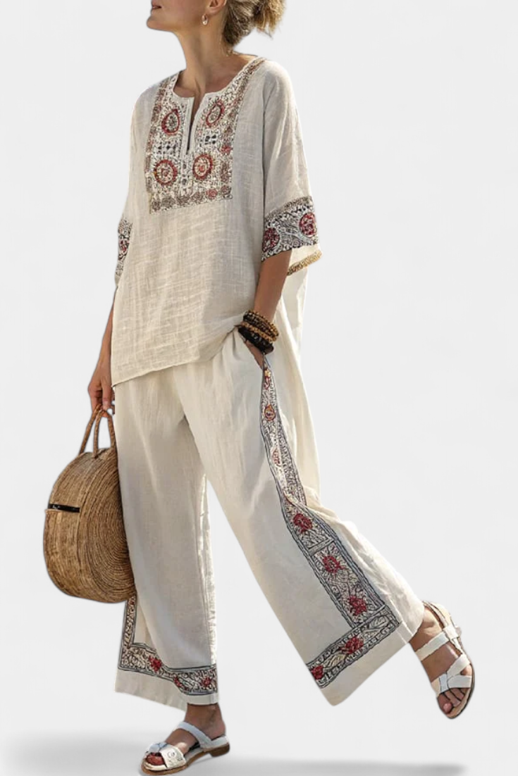 Veronica – Essential Embroidered Blouse and Wide Pants