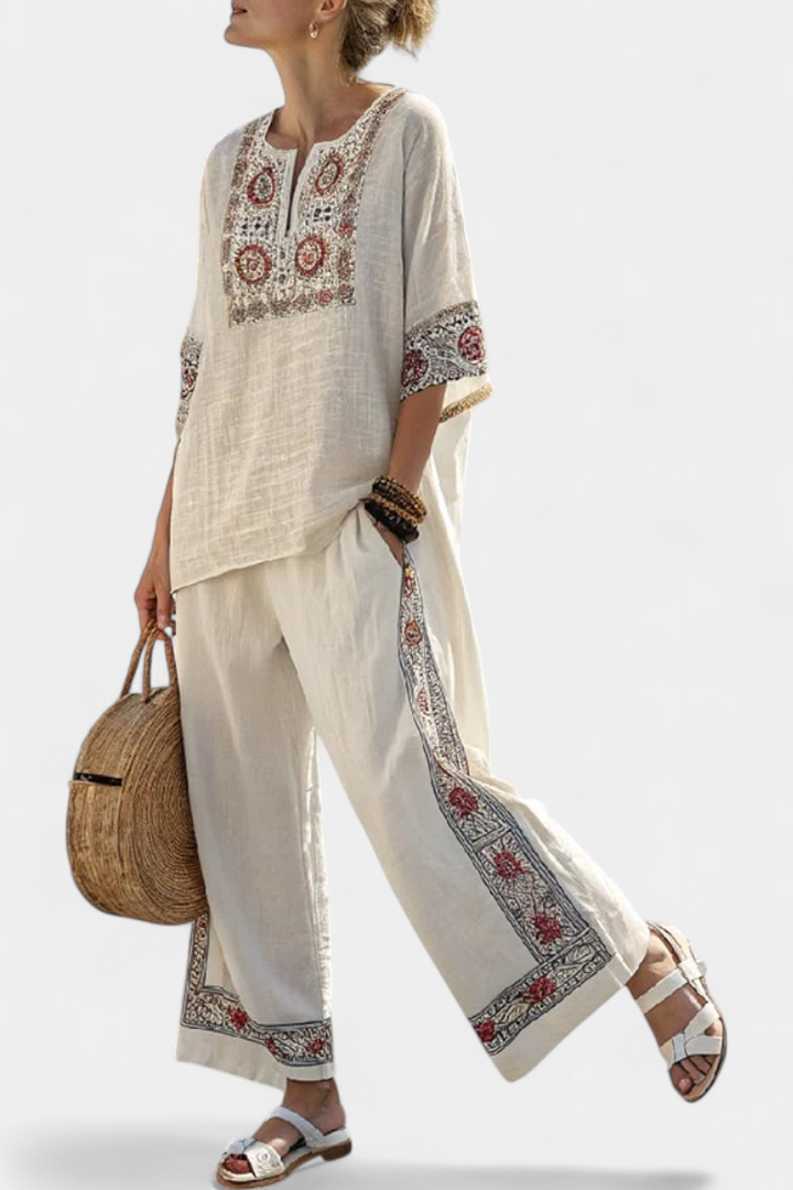 Veronica – Essential Embroidered Blouse and Wide Pants
