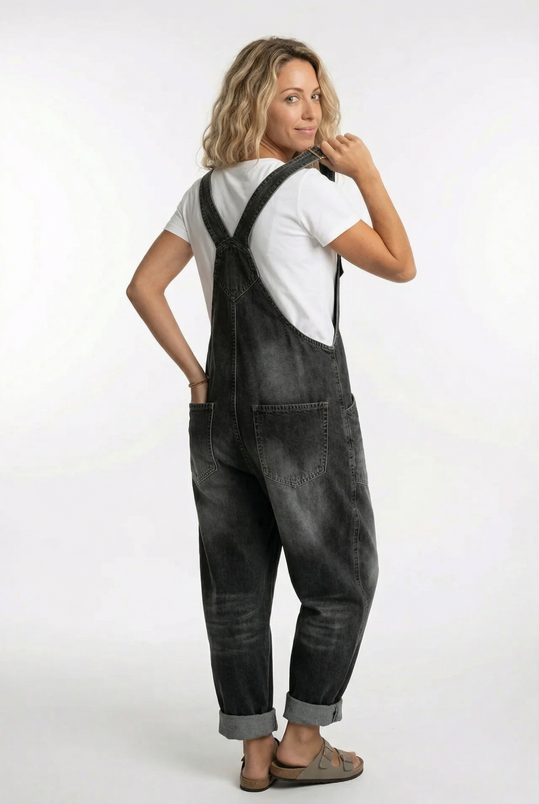 Women's Casual Denim Jumpsuit Wide Leg Adjustable Strap