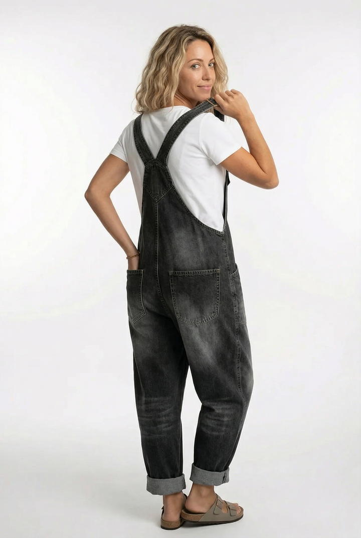 Women's Casual Denim Jumpsuit Wide Leg Adjustable Strap
