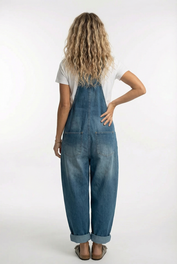 Women's Casual Denim Jumpsuit Wide Leg Adjustable Strap