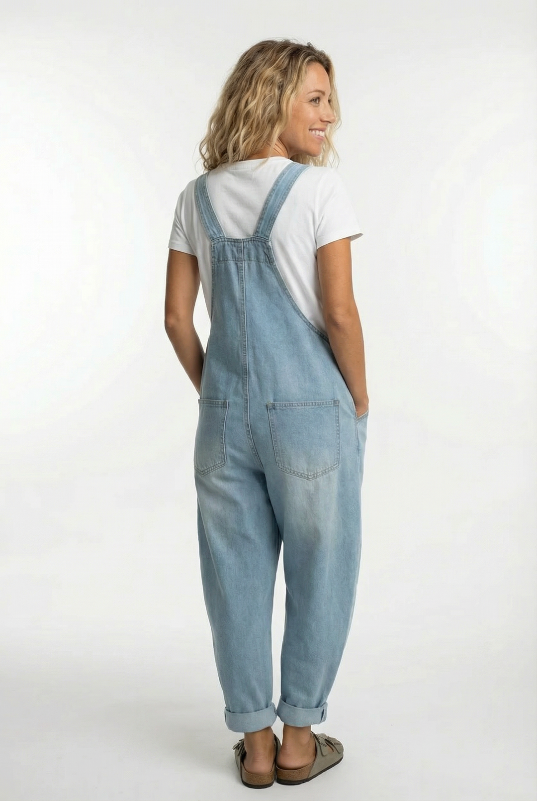 Women's Casual Denim Jumpsuit Wide Leg Adjustable Strap
