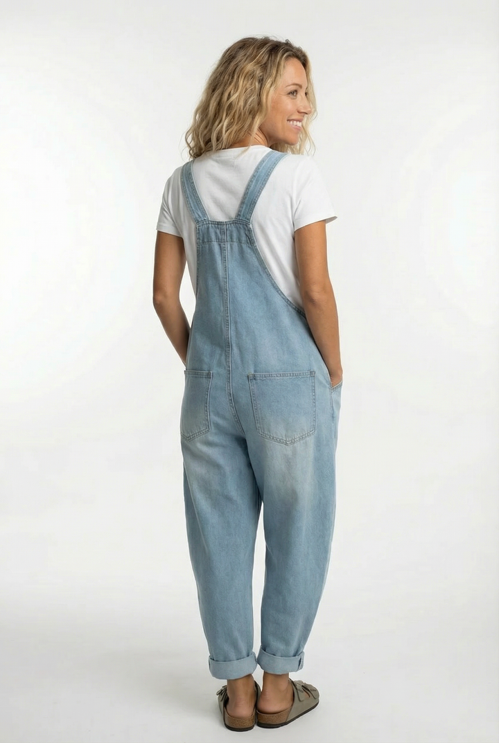 Women's Casual Denim Jumpsuit Wide Leg Adjustable Strap