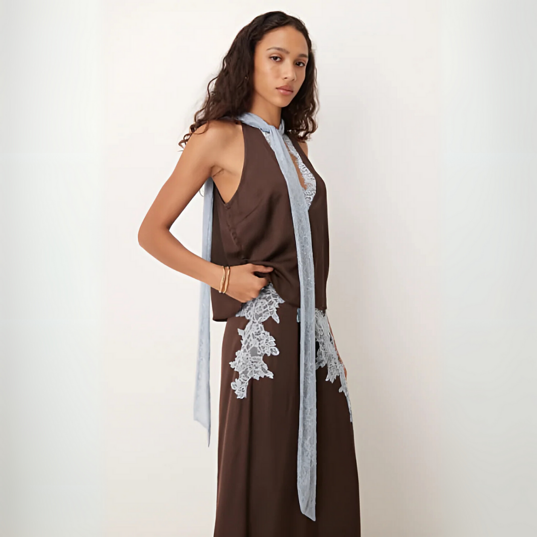 Mabel | Elegant Lace Panel Top & Skirt Set