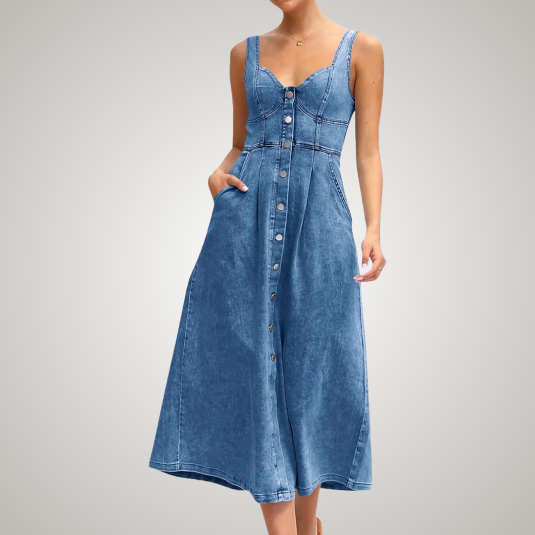 Cindy | Classic Sleeveless Button-Front Denim Dress