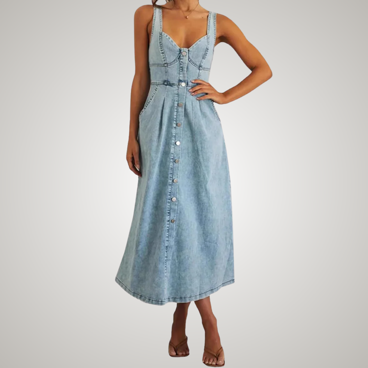Cindy | Classic Sleeveless Button-Front Denim Dress