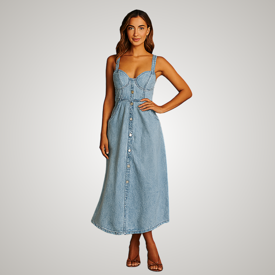 Cindy | Classic Sleeveless Button-Front Denim Dress