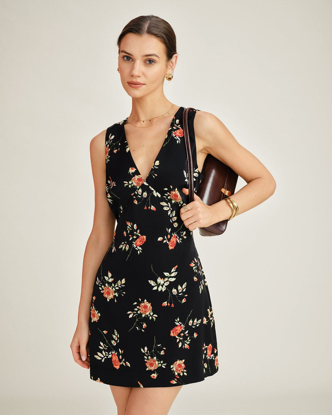 Women's Floral Print V-Neck Sleeveless A-Line Mini Dress