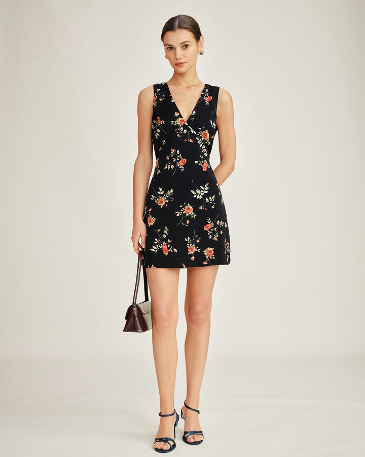 Women's Floral Print V-Neck Sleeveless A-Line Mini Dress
