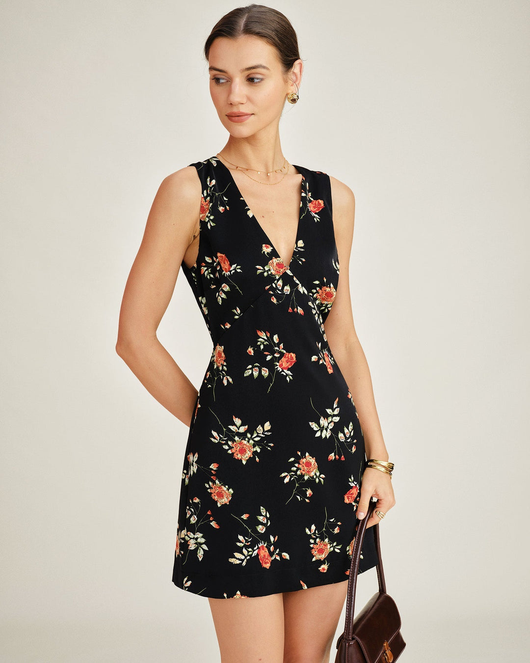 Women's Floral Print V-Neck Sleeveless A-Line Mini Dress