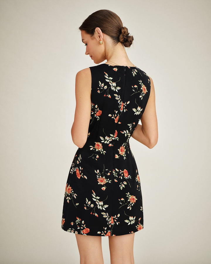Women's Floral Print V-Neck Sleeveless A-Line Mini Dress