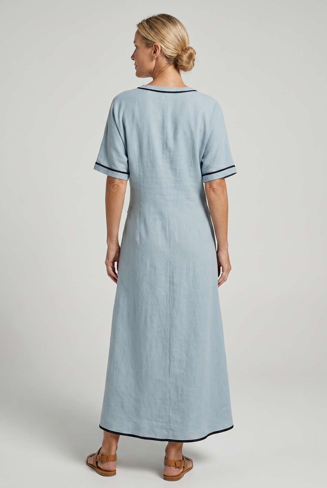 Women's Twist Front Maxi Dress V-Neck Contrast Trim
