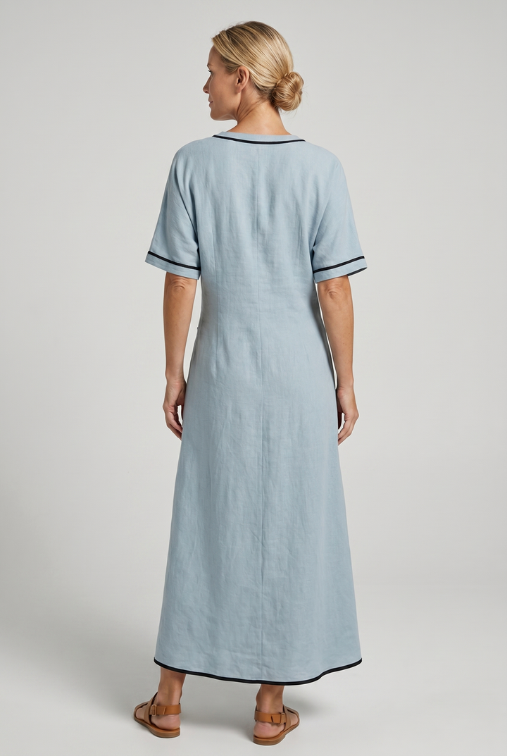 Women's Twist Front Maxi Dress V-Neck Contrast Trim