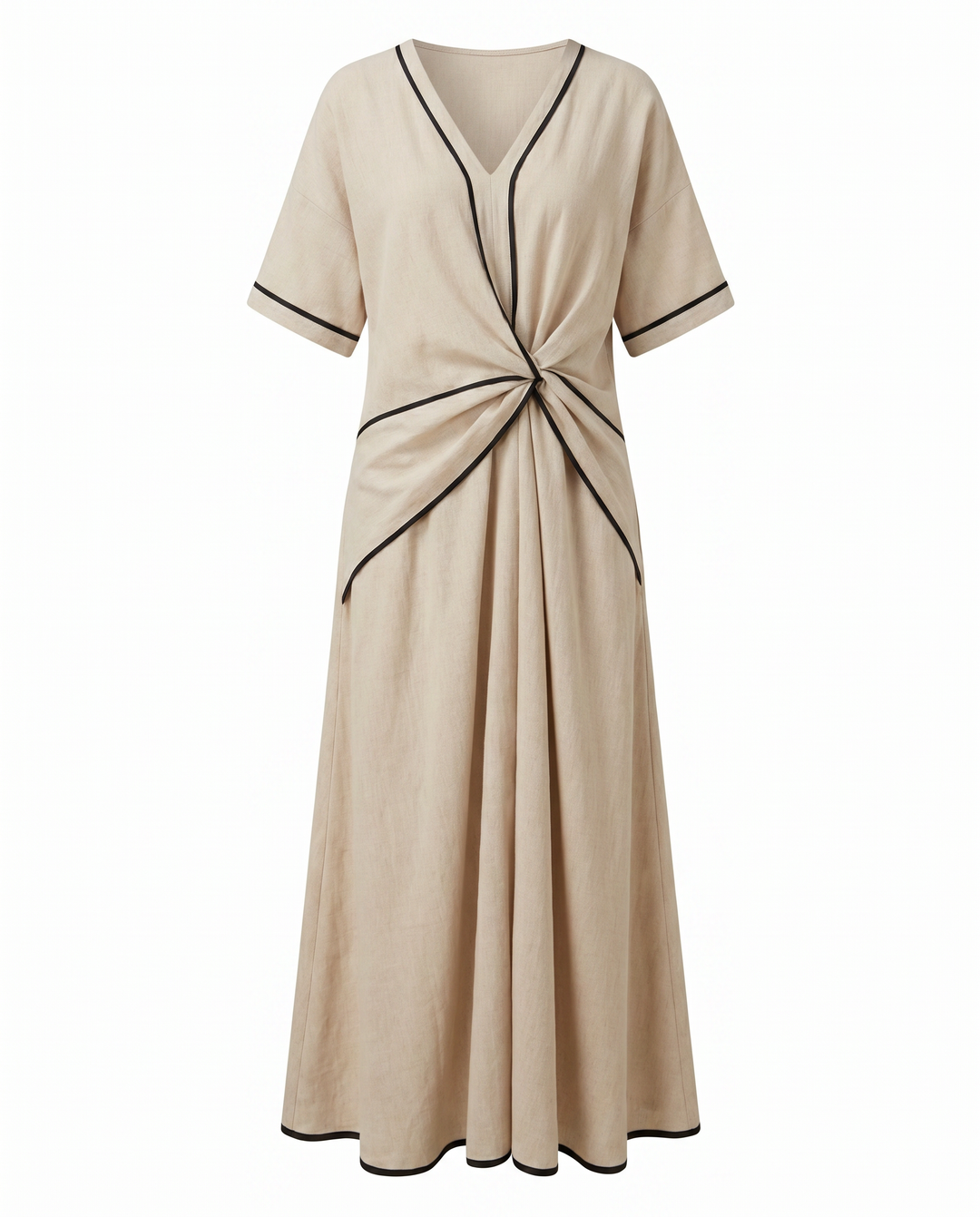 Women's Twist Front Maxi Dress V-Neck Contrast Trim
