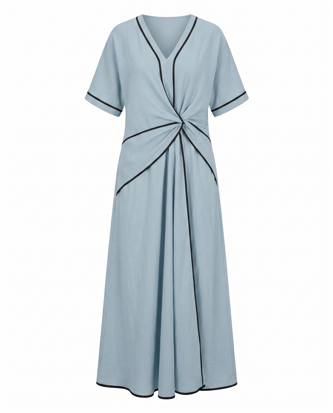 Women's Twist Front Maxi Dress V-Neck Contrast Trim